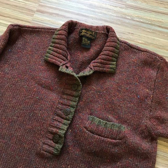 Eddie Bauer Wool Pullover Henley Knit Sweater Vintage Burgundy Heather - Picture 3 of 7